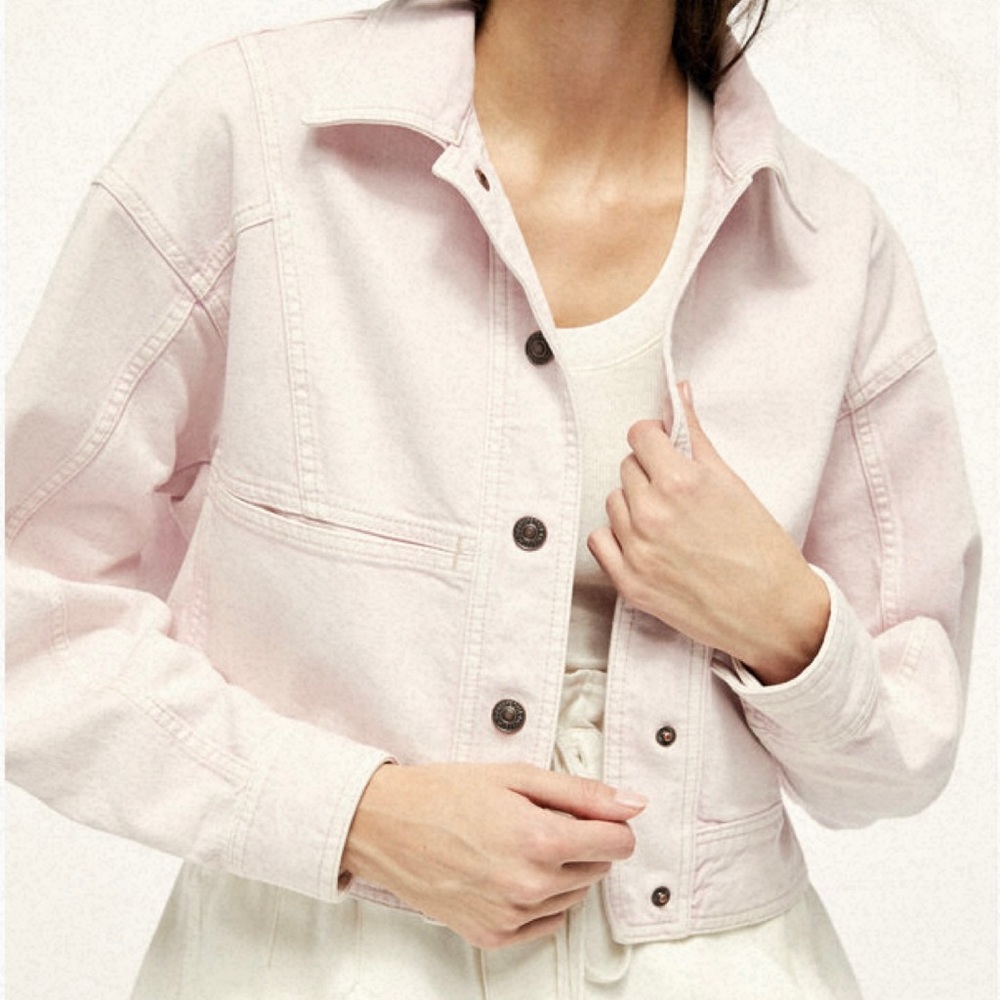 Free People Sorbet Pink Denim Jacket Size Large